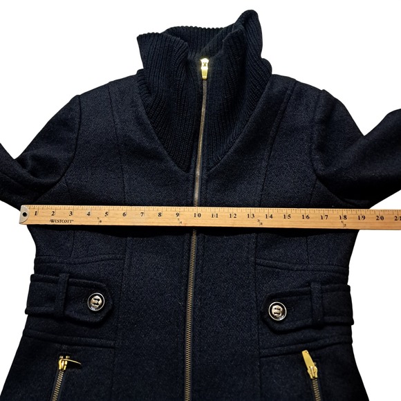 Via Spiga Coat Women's 8 Black Wool Blend Gold Hardware High Neck Classic Winter - Picture 11 of 13